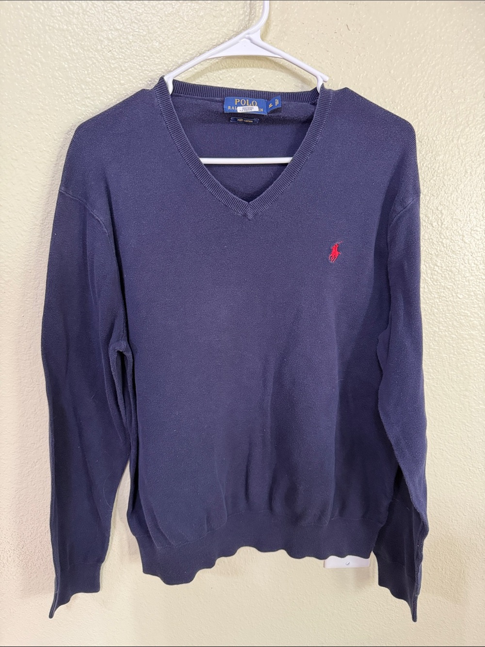 Polo by Ralph Lauren Navy V-Neck Sweater with Red Pony Logo